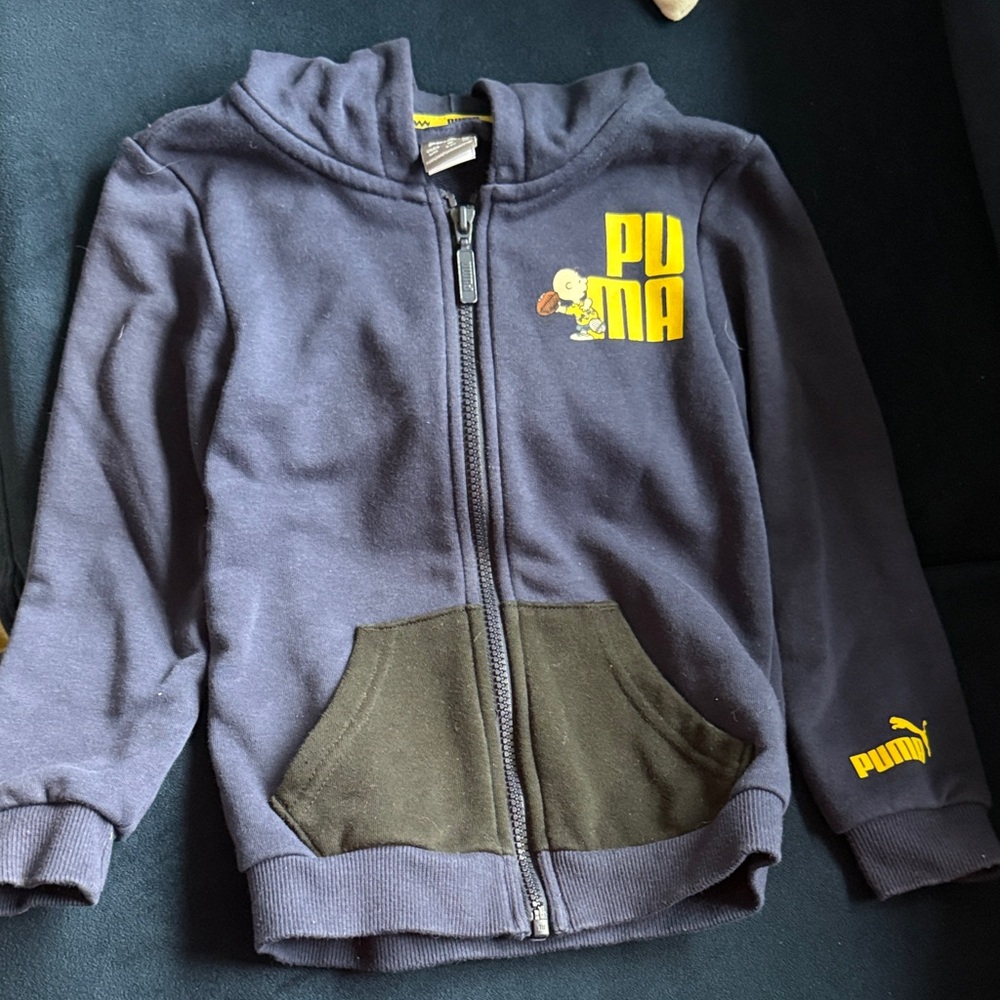Puma Kids Navy and Yellow Snoopy Hoodie